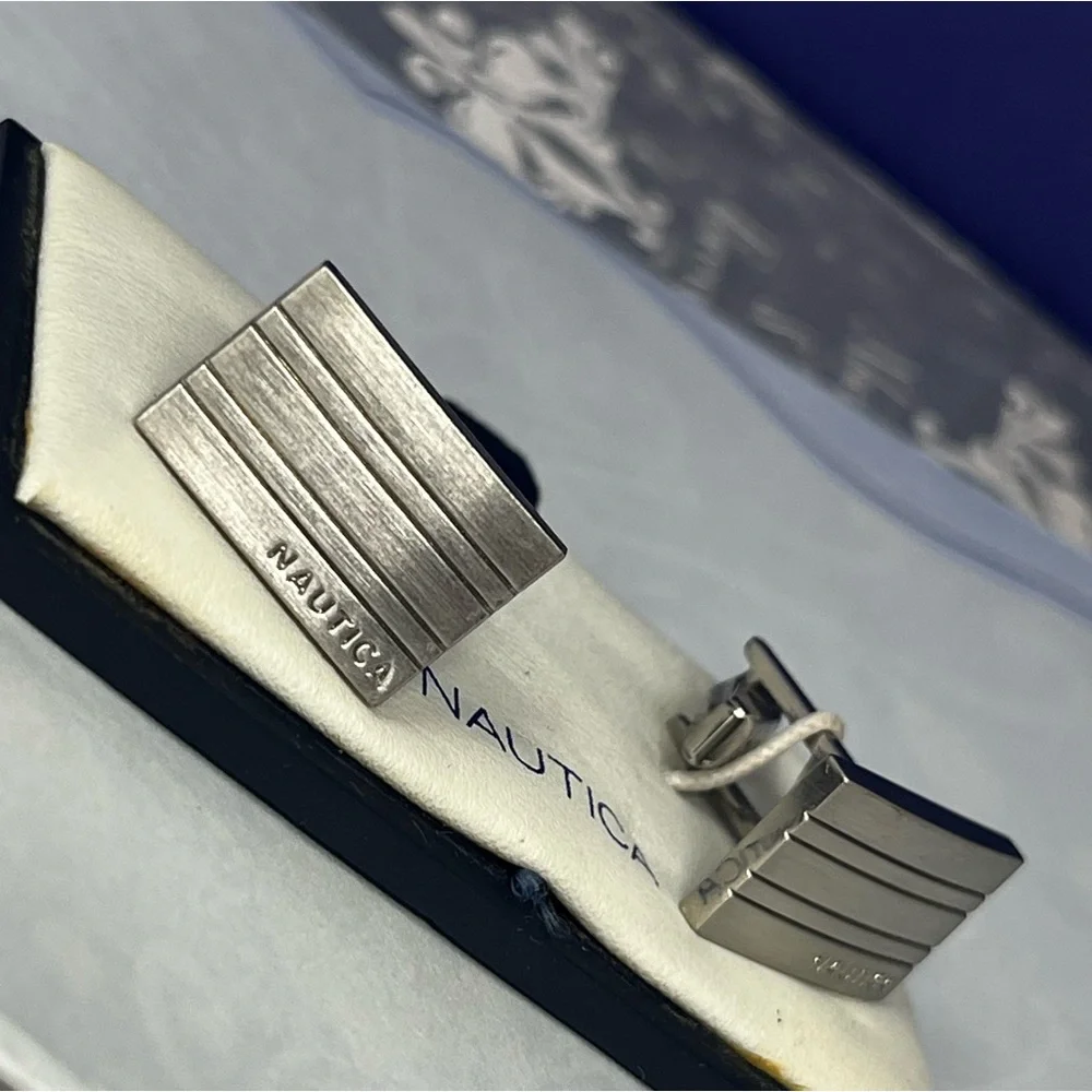 Nautica Silver Ribbed  Cufflinks NEW